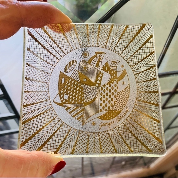 Mid Century Georges Briard Gold Etched Boxed Glass Plate Set | Set of 4 | Birds - Picture 8 of 8
